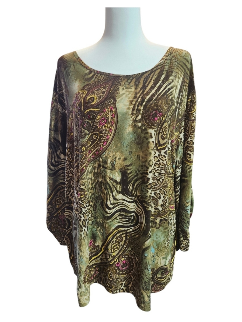 Peter Nygard Women's Olive Paisley Scoop Neck Top